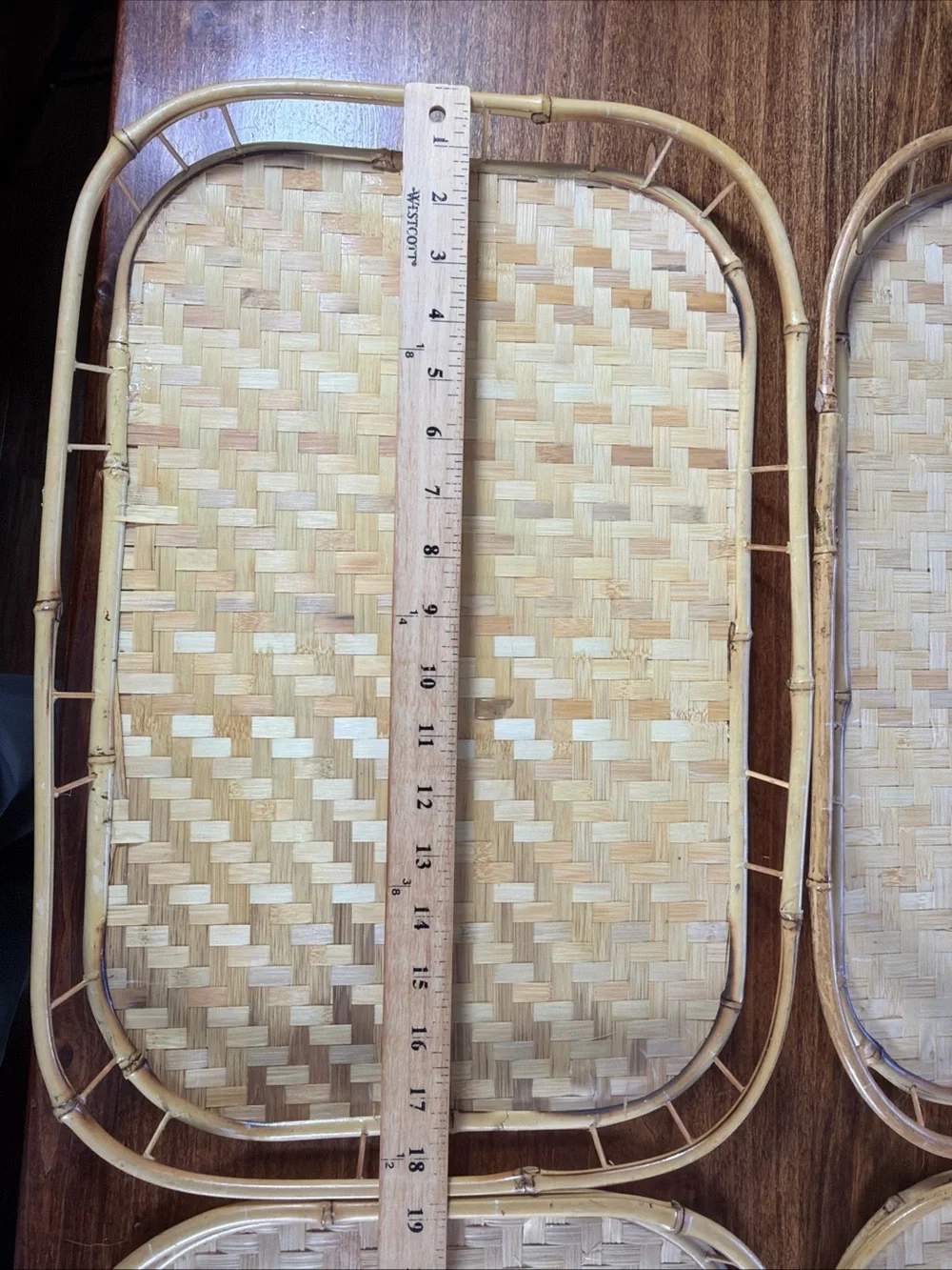 Vintage Natural Woven Bamboo Serving Trays - Set of 4